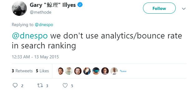 Gary Illyes Tweet: Bounce Rates