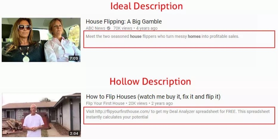  />

You can include the links further down in your description but never in the first sentence.
<h3>Proper use of End Screen Annotations</h3>
End Screen Annotations is a resource that increases the drive of traffic on YouTube of about 1-5% statistically. It’s not much, but then again if you have 2 million views in total, that sums up to 100,000 more visits—this could be the threshold of viewers needed for YouTube to promote your videos!

End Screen Annotations play a very important role: now that your video is getting some or more views, it is important that you do not just lose touch with the user after they have watched your video.

This feature is available on the last 20 seconds of your video.  You should create and edit your videos to allow you add these End Screen Annotations without cutting away from the content of the video.

It is important that you allow the End Screen Annotations to appear separate from important footages. If you make this mistake, apart from coming out badly to the user, YouTube’s automatic algorithm may detect that you have been utilizing the End Screen Annotations the wrong way. When YouTube makes modifications to your videos, they might see this as negative SEO—Google already announced that it would take a good look into how people use End Screen Annotations and take actions from an SEO perspective if it covers important parts of the video.

<img decoding=